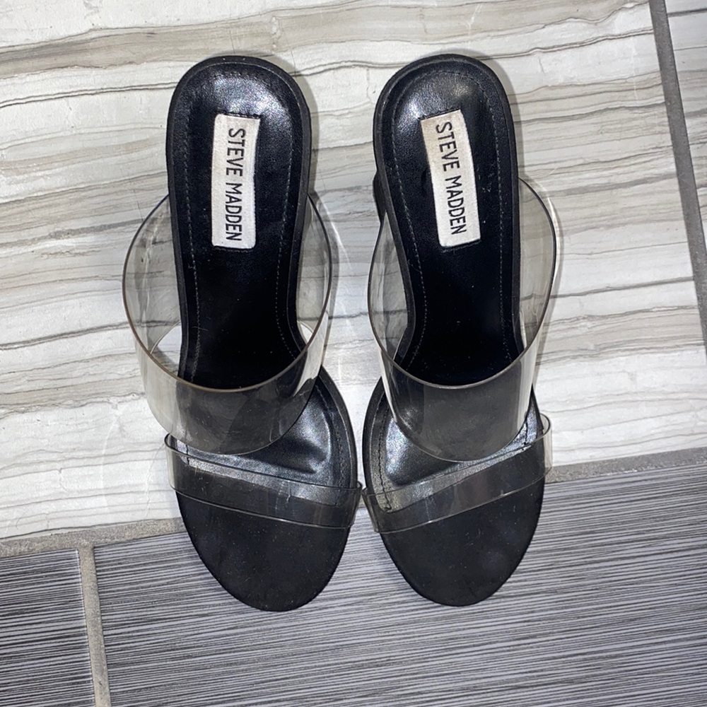 Lucite straps with black heel